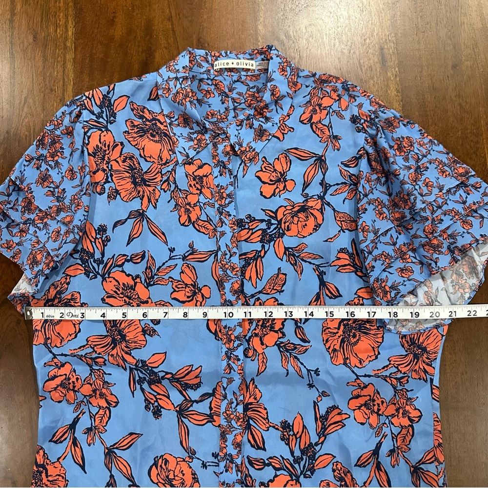 Alice + Olivia Floral Shirt Dress with Layered Flutter Sleeves Size XL - Picture 7 of 7